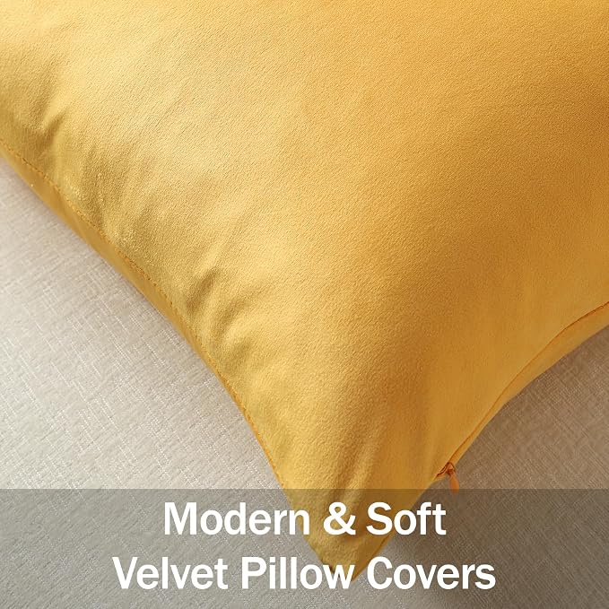 Throw Pillow Covers 20x20 Gold Yellow: Pack of 2 Cozy Soft Velvet Square Modern Luxury Decorative Throw Pillow Cases for Sofa Couch Living Room Bed Home Decor