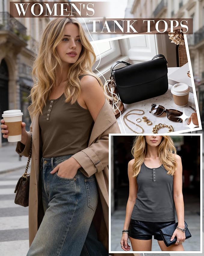 Ficerd 3 Pack Women's Henley Tank Tops Sleeveless Button Down Summer Shirts 2026 Casual Trendy Loose U Neck Tee Blouses