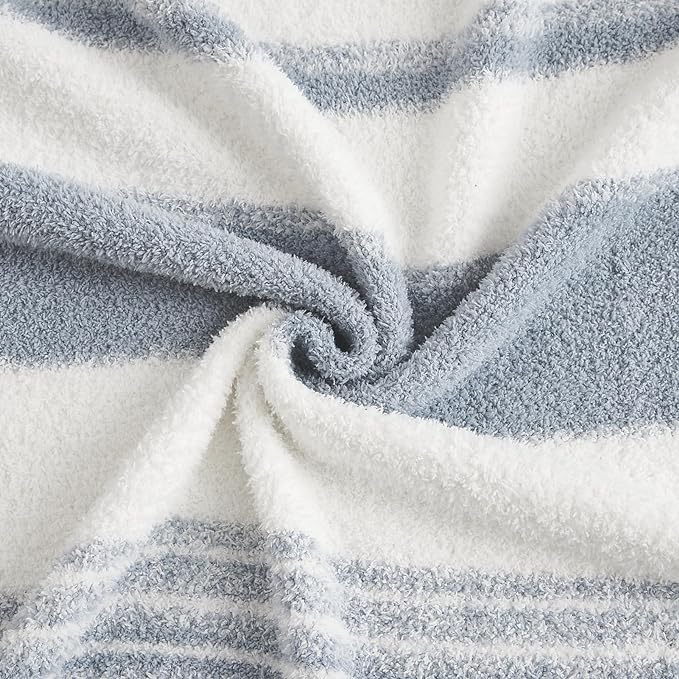Soft Throw Blanket for Couch-Cozy Reversible Knitted Blankets | Lightweight Warm Fluffy Decor for Women, Mom, Her & Girls, Sofa, Chair, Bed, 50x70in, Grey Blue Stripe