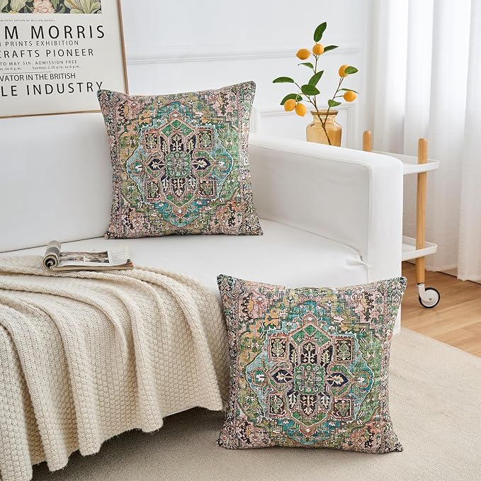 Boho Throw Pillow Covers 20x20 inch Set of 2,Boho Vintage Carpet Pattern Antique Ethnic Decor Double Sided Pattern Cushion Cover Soft Pillow Case Living Sofa Room Bed Square Pillow Cover