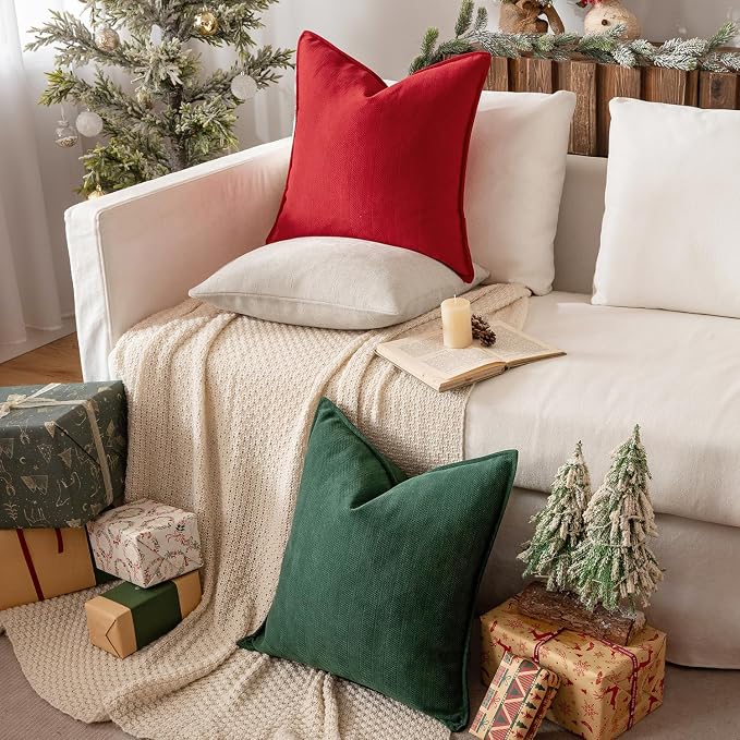 MIULEE Pack of 2 Red Decorative Chenille Pillow Covers 20x20 Inch | Soft Couch Throw Pillows,Farmhouse Cushion Covers with Elegant Design for Sofa,Bedroom,Living Room,Spring Home Decor