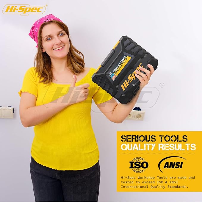 Hi-Spec 57pc Home Garage DIY Tool Kit Set. Complete Beginner Handyman and Home Mechanics Tool Box Set for Auto, Car, Bike and Household Repairs