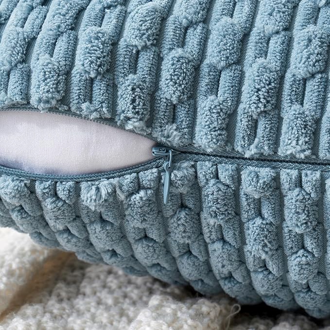 MIULEE Decorative Throw Pillow Covers 20x20 Blue Grey Textured Corduroy | Pack of 2 Striped Pillow Covers Modern Farmhouse Coastal Home Decor for Couch Bed Sofa Living Room