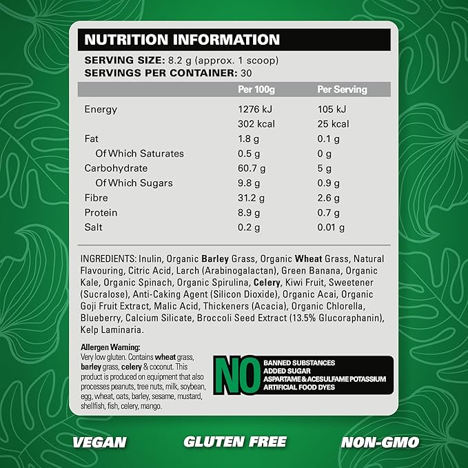 EHP Labs OxyGreens Super Greens Powder - Spirulina & Chlorella Superfood, Green Juice Powder & Greens Supplements with Prebiotic Fibre, Antioxidants & Immunity Support, 30 Serves (Pineapple)