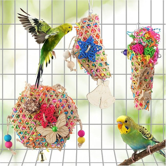 Bird Toys, Parakeet Foraging Toy, Hanging Chewing Toy, Bird Cage Accessories – Suitable for Cockatiels, Budgies, Lovebirds, Conures and Other Small Parrots
