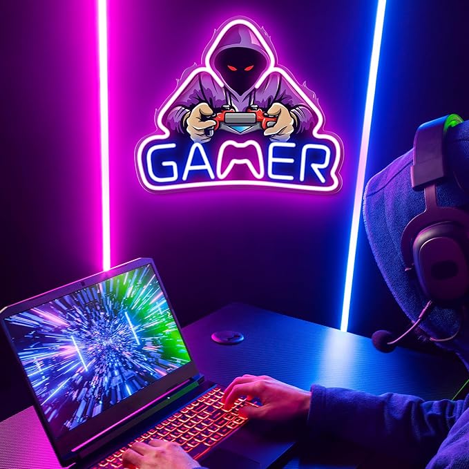 Kavaas Gamer Neon Sign, UV Printed Gaming Neon Sign for Gamer Room Decor - LED Video Game Neon Lights for Bedroom Boys, Gaming Wall decor - Best Gamer Gifts for Teenage Boys, Christmas