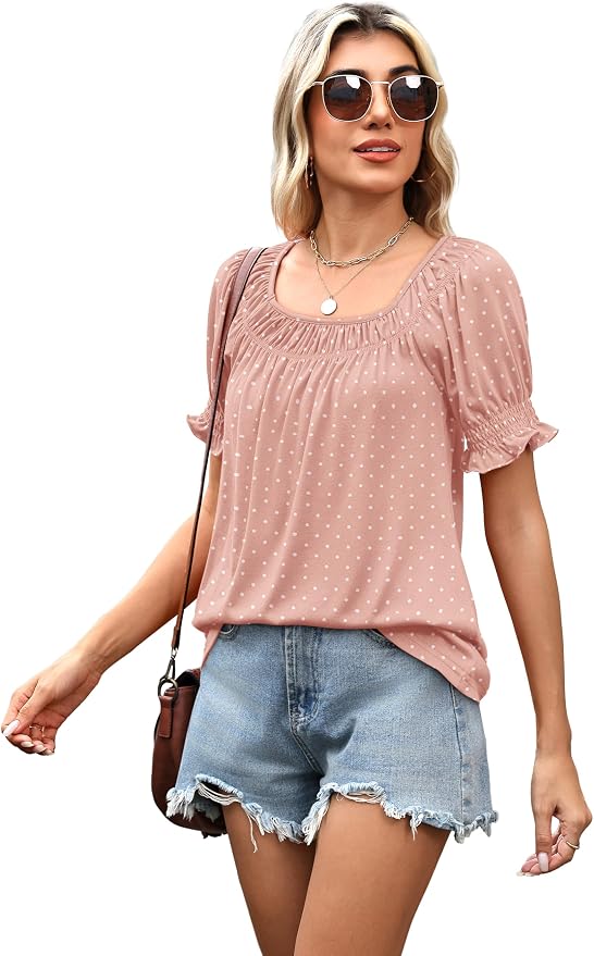 WIHOLL Womens Short Sleeve Square Neck Summer Tops Dressy Casual Blouses Trendy Clothes 2026
