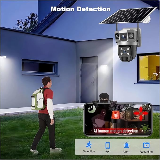 for Outdoor Camera Battery CCTV Monitor 4G SIM Card Network IP Security Pet Camera Motion Detection 3 Screen PTZ Camera(4G CCTV 128G Card)