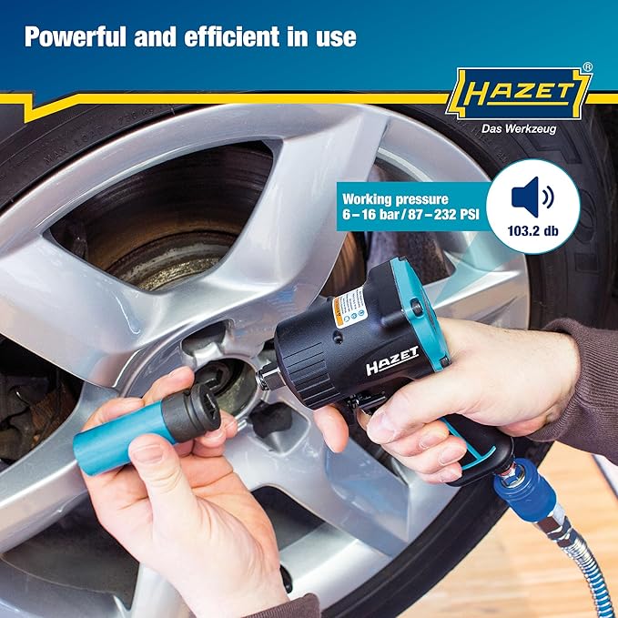 HAZET Pneumatic Impact Wrench 9012M-1 I Extra Short 3.15 Inches, Max. Release Torque: 885ft-Lbs, Square 0.49 Inches (1/2 Inch), Operating Pressure: 90 psi I Compact Design