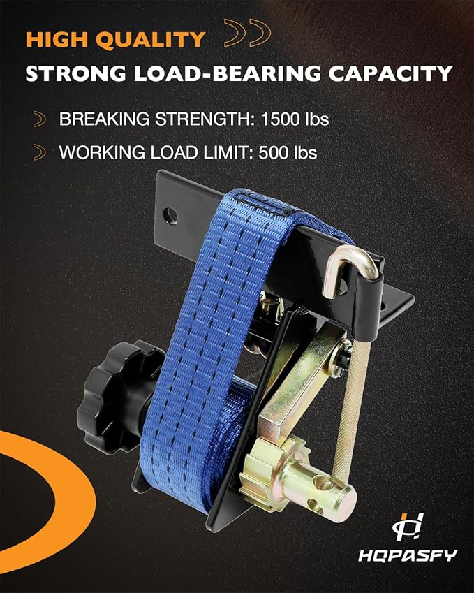 Ladder Rack Straps, W/J-Hook (2PCS), 1.4" Black Square Tube Mount, 1.5" Wide x 7.5' Long, Blue Ladder Rack Ratchet Straps, 500 lbs Load Heavy Duty, Truck/Lumber Rack Straps, Pipe/Roof Rack Strap