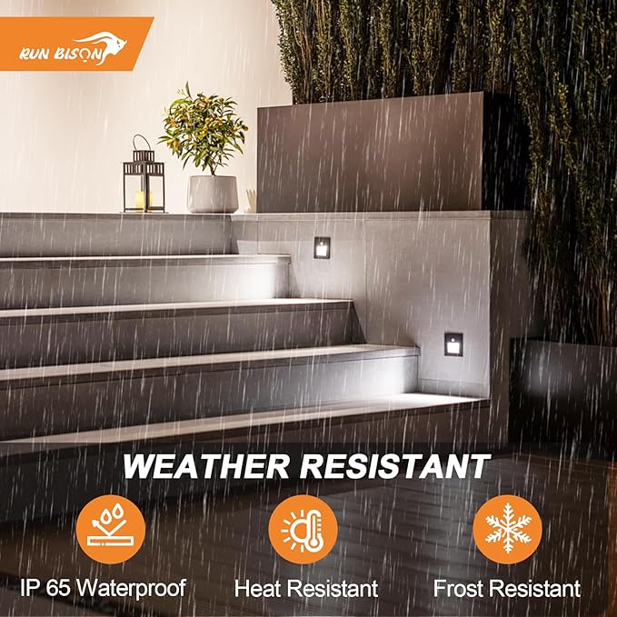 Horizontal LED Step Lights, Motion Sensor & Dusk to Dawn, IP65 Waterproof, 3000K-5000K Adjustable, 3W 120V Bronze Stair Lights Tread Lighting Indoor Outdoor, ETL Listed - 4PK