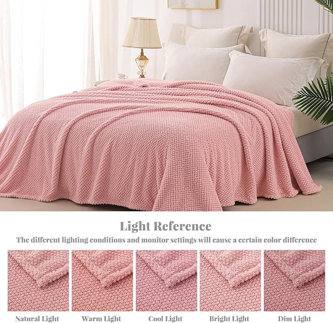 Whale Flotilla Soft Fleece King Size Bed Blanket, Pink | 90x104 Inch, Suitable for Bed, Fluffy Fuzzy Jacquard Blankets for All Season, Lightweight and Cozy