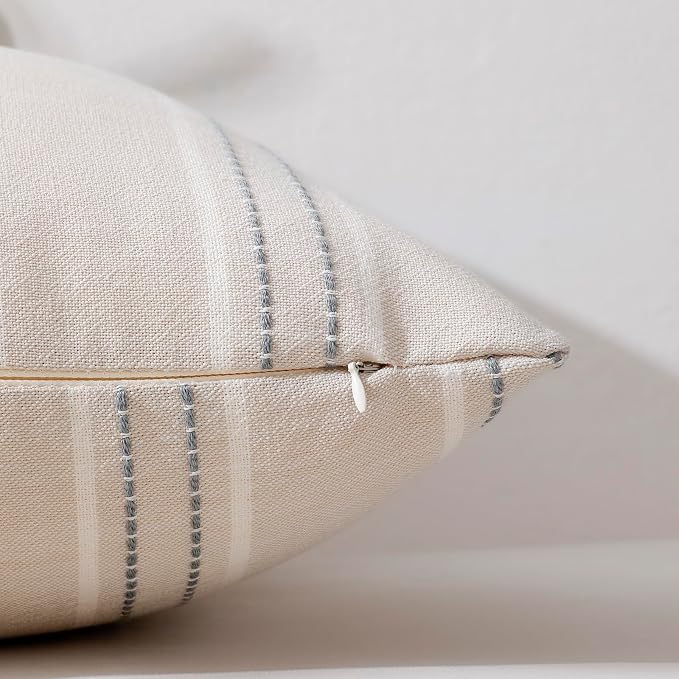 Hckot Grey Decorative Throw Pillow Covers 12x20 Set of 2 Boho Pillow Covers | Striped Farmhouse Pillows Textured Linen Square Cushion Covers for Sofa Couch Bed Living Room Decor(Light Grey)