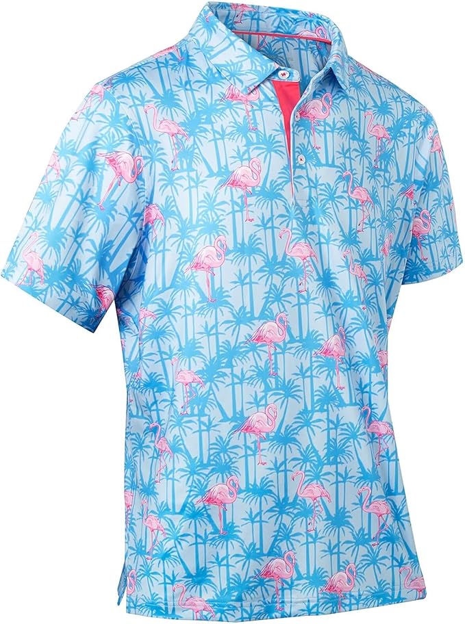 Mens Golf Shirts Quick Dry Moisture Wicking Casual Short Sleeve Performance Athletic Print Collared Stylish Men Polo Shirt