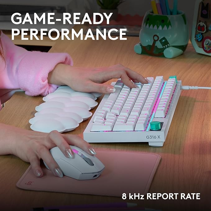 Logitech G316 X 98 Mechanical Gaming Keyboard (Linear) - White | Hot-Swappable Linear Mechanical Switches, Gasket Design, PBT Keycaps, <8Khz, LIGHTSYNC RGB, Dot-Matxix LED Display, USB-C