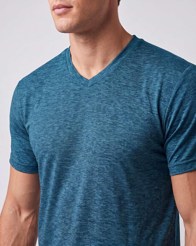 5 Pack Men's Dry Fit V Neck Gym Workout T Shirts Athletic Moisture Wicking | Cooling, Quick Dry, Breathable, Short Sleeve, Exercise, Cycling, Sports, Outdoor, Fitness, Golf, Crossfit, Hiking, Tennis