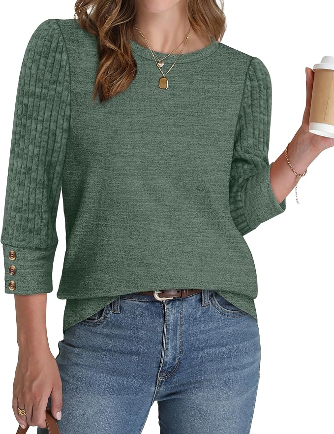 WIHOLL 3/4 Length Sleeve Womens Tops Sweaters Shirts Lightweight Spring Outfits 2026 Winter Clothing S-2XL