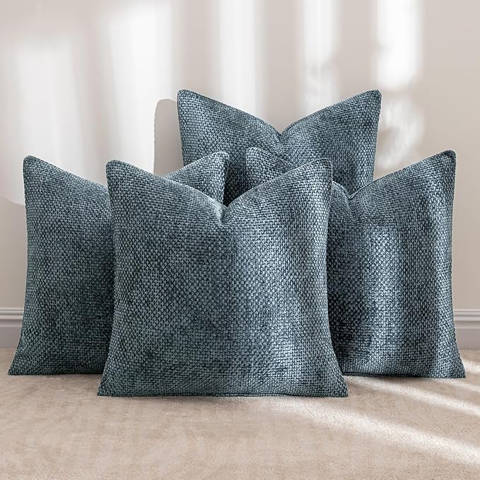 MIULEE Pack of 4 Couch Throw Pillow Covers 18x18 Inch Navy Blue Soft Decorative Chenille Pillow Covers Farmhouse Accent Cushion Covers for Boho Home Decor Sofa Bedroom Living Room