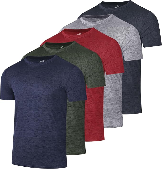 5 Pack Men's Dry Fit Short Sleeve T-Shirt Gym Workout Athletic Running Tee | Cooling, Moisture-Wicking, Crew Neck, Quick-Dry, Breathable, Active, Exercise, Fitness, Basketball, Cycling, Hiking, Tennis