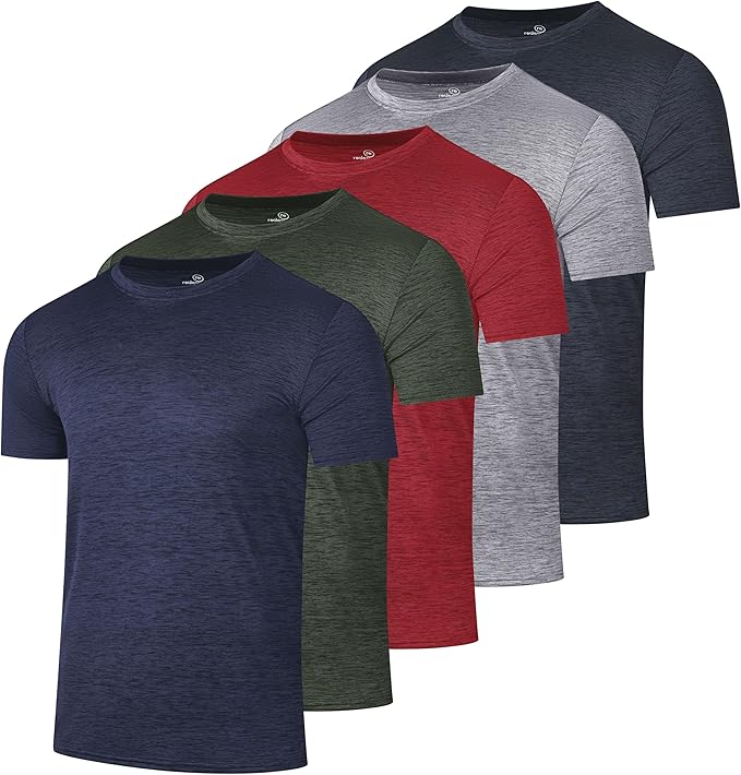 5 Pack Men's Dry Fit Short Sleeve T-Shirt Gym Workout Athletic Running Tee | Cooling, Moisture-Wicking, Crew Neck, Quick-Dry, Breathable, Active, Exercise, Fitness, Basketball, Cycling, Hiking, Tennis