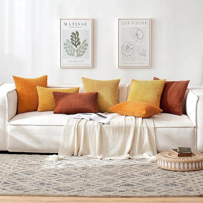 MIULEE Decorative Throw Pillow Covers 18x18 Gold Textured Corduroy | Pack of 2 Striped Pillow Covers Modern Farmhouse Home Decor for Couch Bed Sofa Living Room