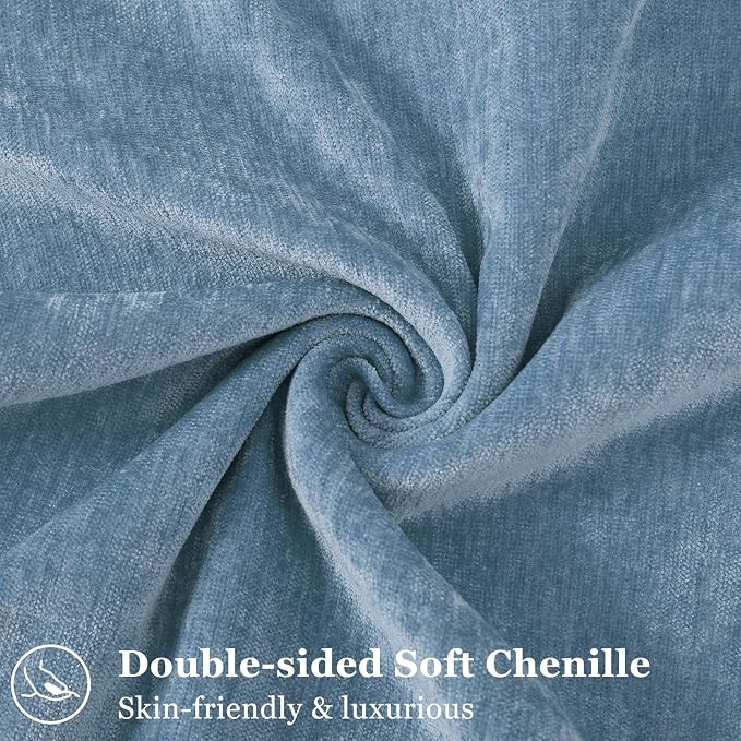 decorUhome Chenille Blue Grey Velvet Throw Pillow Covers 18x18 Set of 2 | Fall Soft Couch Decorative Modern Farmhouse Pillow Cases with Elegant Design for Sofa Bed Living Room Home Decor