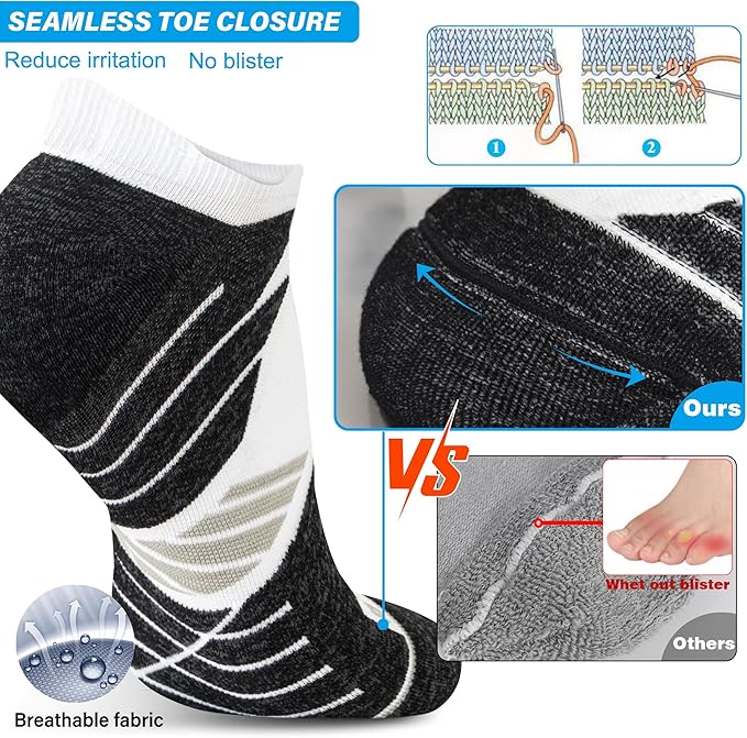 Hylaea No Show Running Athletic Anti-Blister Wicking Coolmax Socks, Seamless Anti-odor