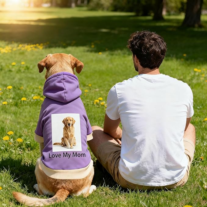 Custom Dog Hoodie, Personalized Sweatshirt with Photo Text Name Logo, Customized Hooded Sweater for Small Medium Large Dogs & Cats (Purple, Medium)
