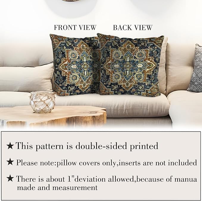 Boho Throw Pillow Covers 18x18 inch Set of 2,Bohemian Vintage Carpet Pattern Antique Ethnic Decor Double Sided Pattern Cushion Cover Soft Pillow Case Living Sofa Room Bed Square Pillow Cover