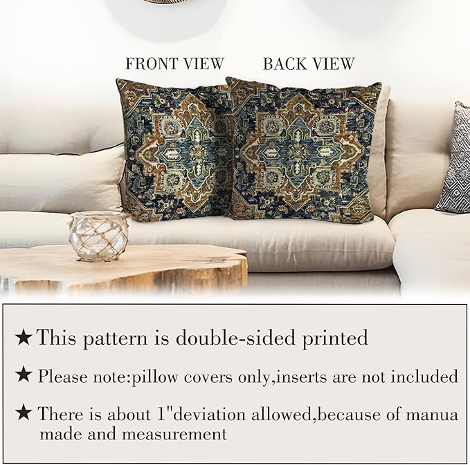 Boho Throw Pillow Covers 22x22 inch Set of 2,Boho Vintage Carpet Pattern Antique Ethnic Decor Double Sided Pattern Cushion Cover Soft Pillow Case Living Sofa Room Bed Square Pillow Cover