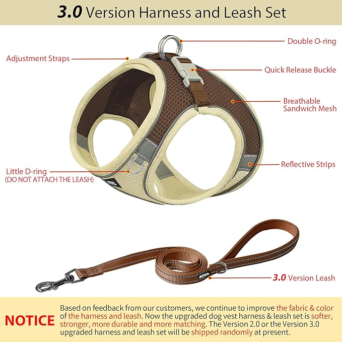 AIITLE Escape Proof Dog Harness - Step in Adjustable Dog Harness No Choke Over with Breathable Mesh and Quick-Release Buckle for All Weather- Outdoor Walking, Training for Medium Dogs Beige XL