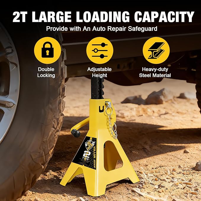 YELLOW JACKET 2 Ton Jack Stands (1 Pair) – Double-Locking Design for Cars & SUVs, 4400 lb Capacity, Premium Steel Construction