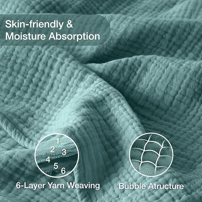 100% Cotton Muslin Blanket 40" x 40", Breathable and Lightweight Cotton Throw Blankets, Soft Cooling Summer Gauze Blanket for All Season, Teal Blue