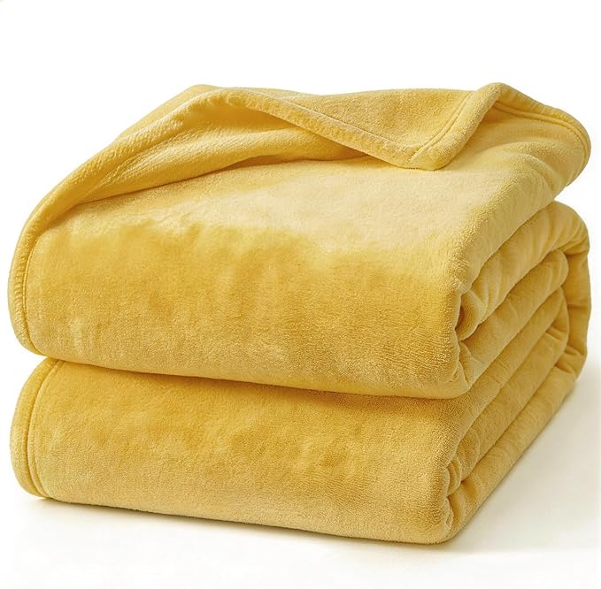 Hansleep Throw XL Yellow Fleece Blanket, Soft Flannel Bed Blanket | Fuzzy Cozy Blanket 50x70 Inches, Multi-use for Bed, Sofa, Couch, Travel, Camping, All Season Warm Lightweight Cover