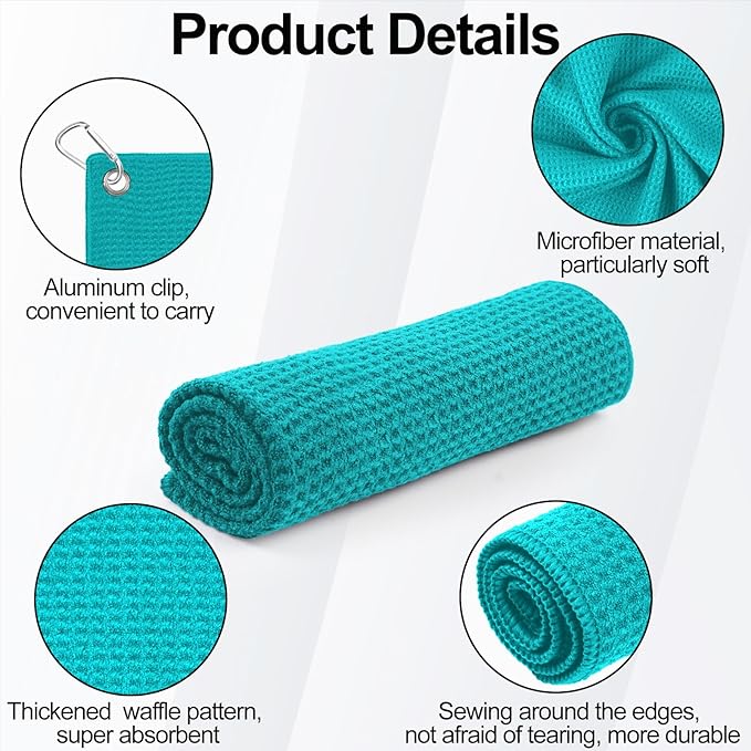 3 Pack 16" X 16" Golf Towels for Golf Bags, Premium Waffle-Pattern Golf Towel with Carabiner Clip, Super Absorbent Microfiber Towel, Golf Accessories for Women. 3 Pcs RolandPurple