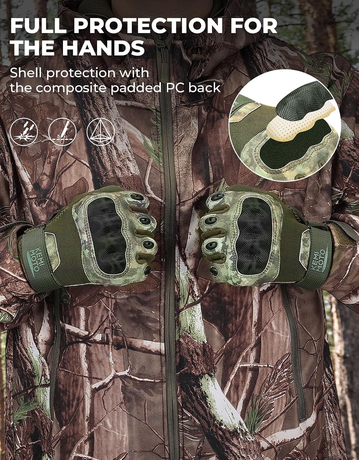 KEMIMOTO Tactical Gloves for Men, Touchscreen Motorcycle Gloves with Hard Shell & Palm Padding for Sports Motorcycle Cycling Tactical Airsoft Paintball Hunting Hiking Camping Climbing
