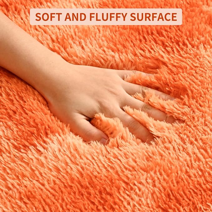 Tepook Orange Area Rugs for Living Room Bedroom, 4x6 Fluffy Shaggy Fuzzy Rug for Kids Room, Large Plush Shag Carpet for Nursery Dorm Classroom Playroom Home Decor Aesthetic