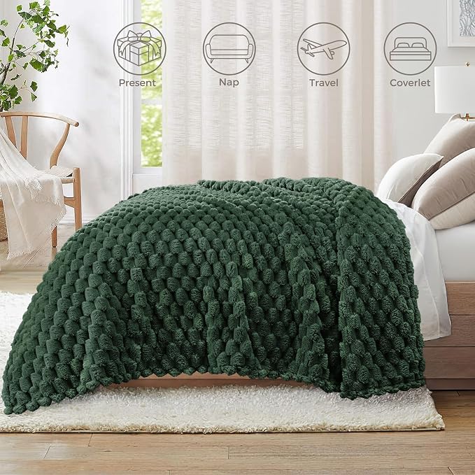 Whale Flotilla Soft Fleece Twin Size Bed Blanket 3D Jacquard, Emerald Green | Lightweight Coverlet Bedspread, Super Cozy Plush Fluffy Fuzzy All‑Season Decorative Blanket for Bed, Dorm Essentials, 60"x80"