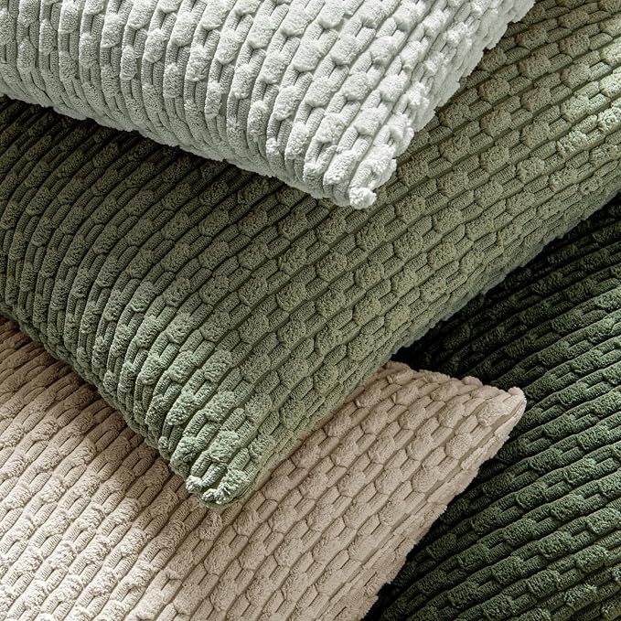 MIULEE Decorative Throw Pillow Covers 20x20 Sage Green Textured Corduroy | Pack of 2 Striped Pillow Covers Modern Farmhouse Home Decor for Couch Bed Sofa Living Room
