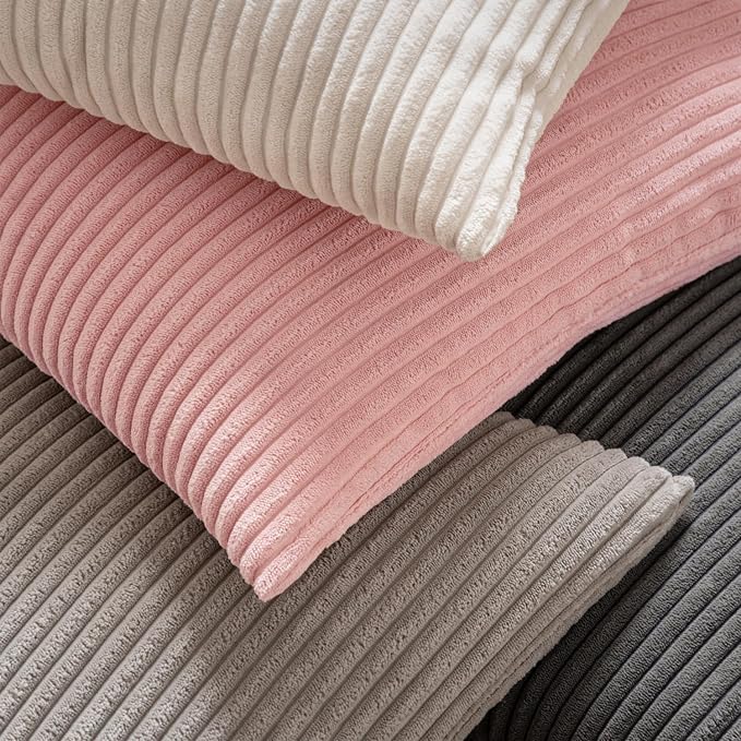 MIULEE Decorative Corduroy Throw Pillow Covers Set of 2 18x18 Pink | Soft Striped Textured Cushion Cases, Boho Square Lovely Cute Pillowcases, Home Decor for Couch Chair Sofa Bed Living Room