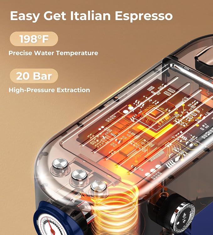 atatix 20 Bar Espresso Machine with Milk Frother, Compact Espresso Maker | Stainless Steel Coffee Machine with Precise Temp Control & 44oz Removable Water Tank for Latte, Cappuccino, Dark Blue