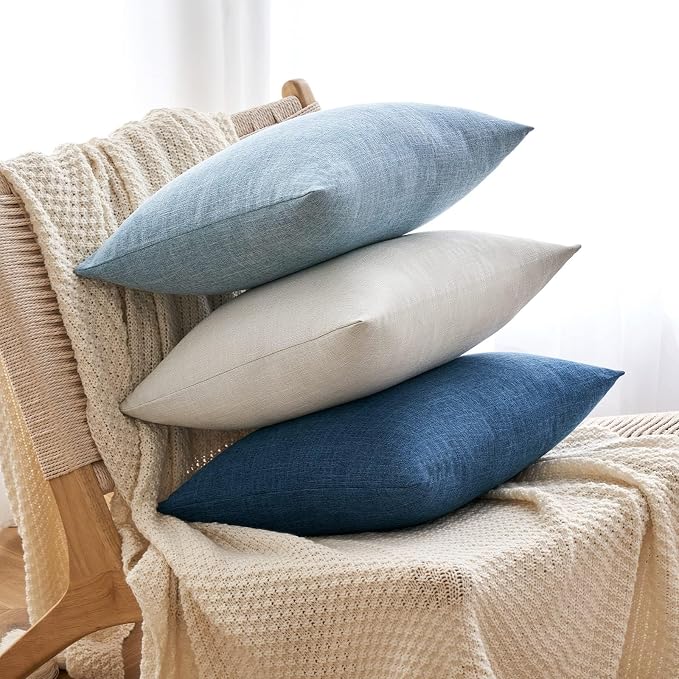 MIULEE 26x26 Inch Pack of 2 Decorative Linen Burlap Textured Euro Pillow Covers Farmhouse Boho Accent Pillowcases Spring Coastal Home Decor for Couch Sofa Bedroom Living Room Light Blue