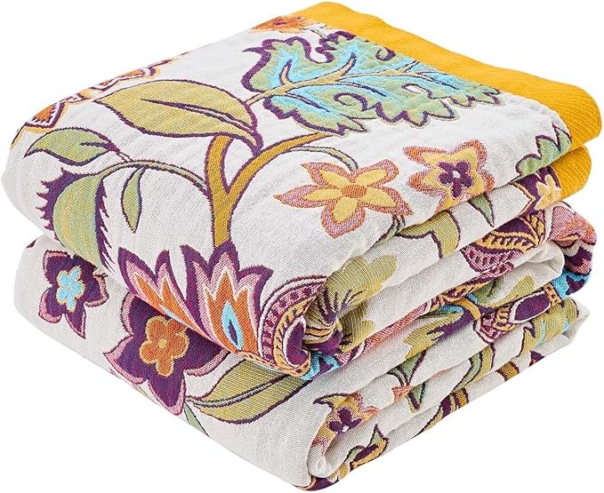 XIBLC Boho Throw Blanket for Bed, 100% Cotton Soft Rustic Quilt Fall Blanket, 60"x80" Floral Printed Farmhouse Decor Bed Blankets, All Season Rustic Reversible Bohemian Throw Quilt