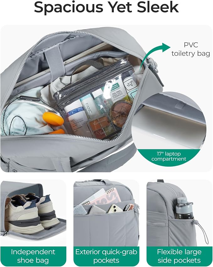 BAGSMART Duffle Bag for Travel, Gym Bag for Women, Weekender Carry on Bag | PVC Wet Pocket, Airline Approved Personal Carry-on Size, Fits Under-seat, One Bag for Gym, Travel, Hospital, Overnight