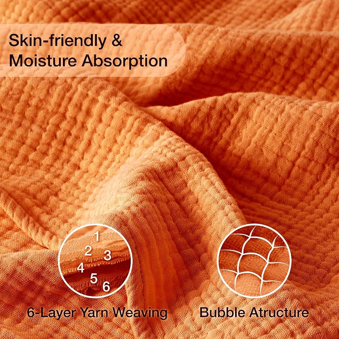 100% Cotton Muslin Blanket Twin 60" x 80", Breathable and Lightweight Cotton Twin Blankets for Couch, Soft Cooling Summer Gauze Blanket for Adults All Season, Burnt Orange
