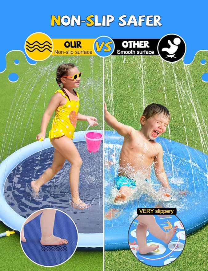 VISTOP Non-Slip Splash Pad for Kids, Thicken Sprinkler Pool Summer Outdoor Water Toys - Fun Backyard Fountain Play Mat for Baby Girls Boys Children or Pet Dog (77 inch, Red&Yellow&Green&Blue)