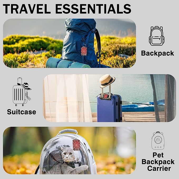 2 Pack Luggage Tags for Suitcases Spider Web Leather Luggage Tags Privacy Cover ID Label with Stainless Steel Loop and Address Card for Women Men Travel Bag Backpack