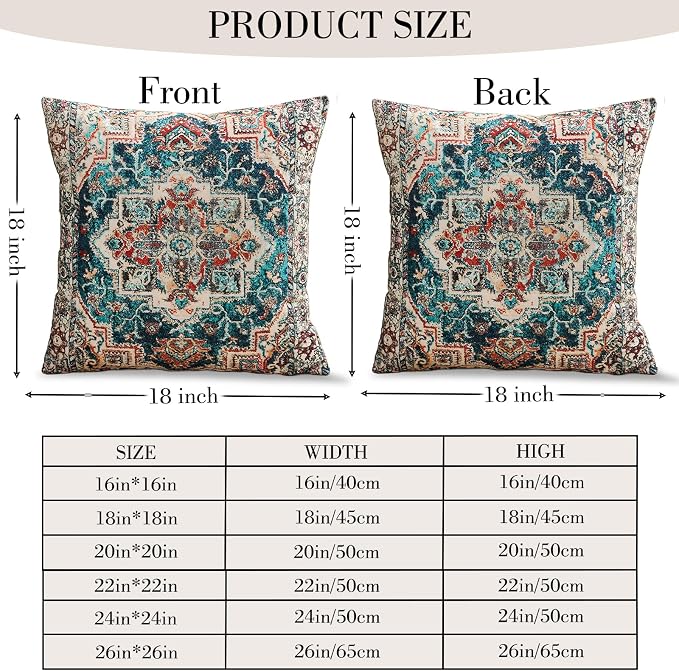 Boho Throw Pillow Covers 18x18 inch Set of 2,Boho Vintage Carpet Pattern Antique Ethnic Decor Double Sided Pattern Cushion Cover Soft Pillow Case Living Sofa Room Bed Square Pillow Cover