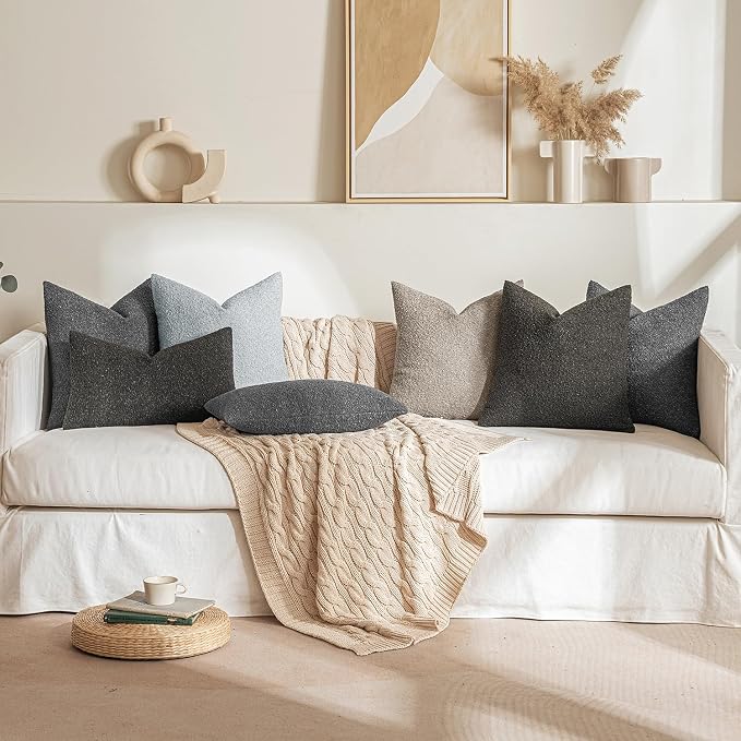 MIULEE 18x18 Decorative Lumbar Boucle Couch Pillow Covers Dark Coffee | Set of 2 Textured Neutral Throw Pillow Covers, Accent Solid Pillowcases, Sofa Living Room Home Decor