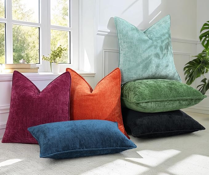 decorUhome Chenille Rhododendron Throw Pillow Covers 12x20 Set of 2 | Fall Soft Lumbar Couch Decorative Modern Velvet Pillow Cases with Elegant Design for Sofa Bed Living Room Home Decor